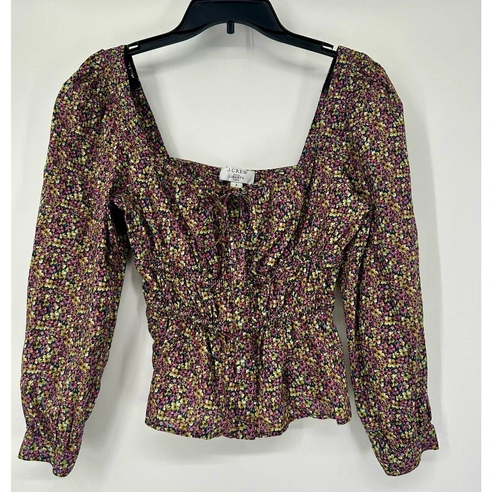 J. Crew Cinched-Waist Organic Cotton Top Liberty Busy Izzy Print